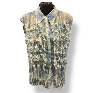Dress-U By Sharon Sleeveless Metallic Thread Ruffled‎ Top New Large 1990 NWT